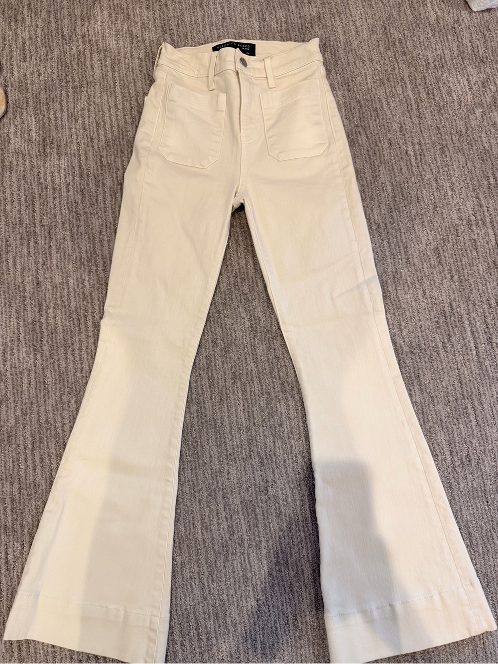 Veronica Beard High-Rise Cream Flare Jeans